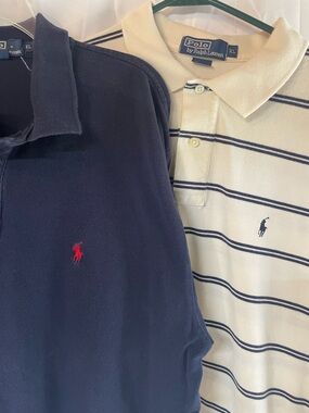 Polo by Ralph Lauren Navy Polo & white and Navy-Striped Polo Two-Pack x large
